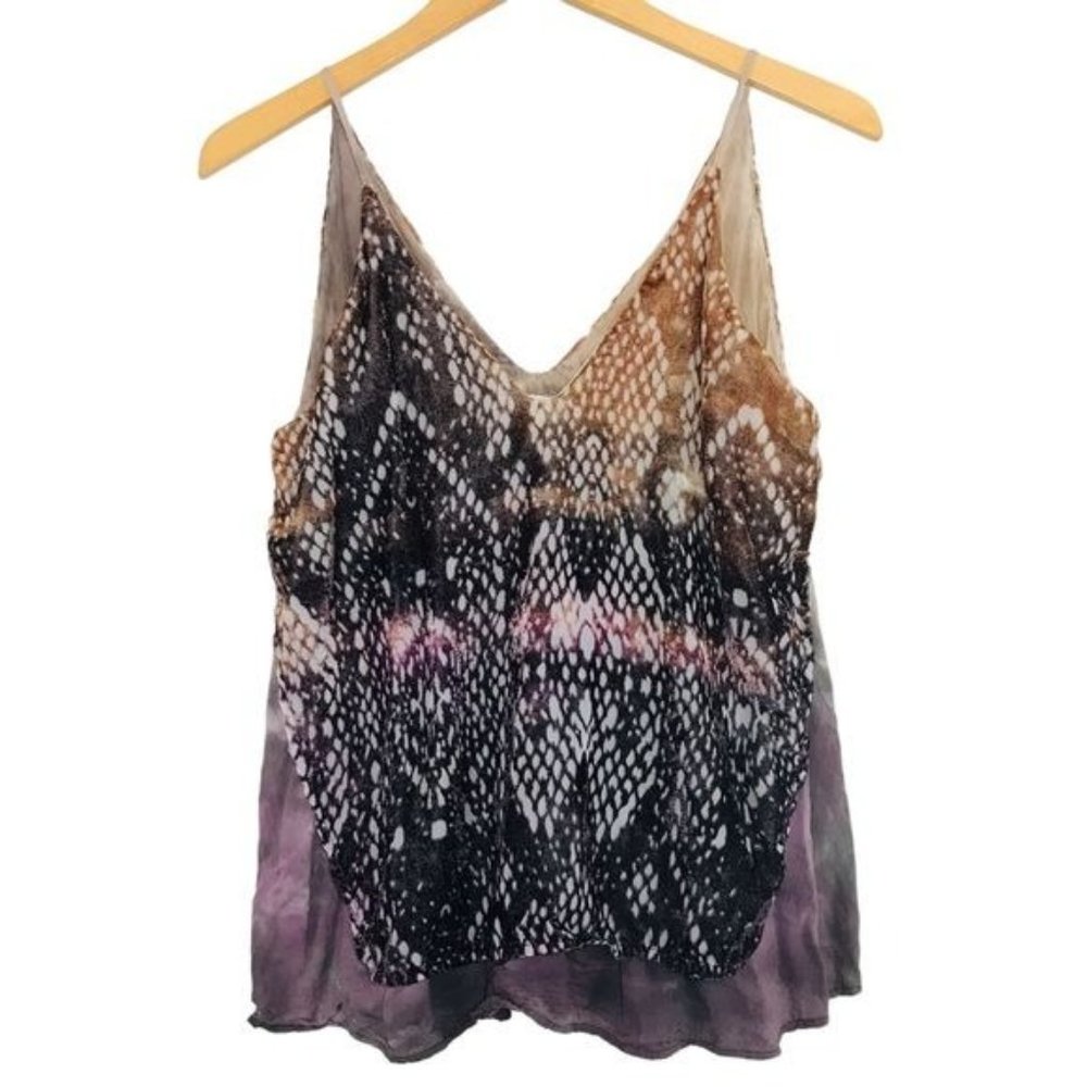 TINA + JO ANTHROPOLOGIE Top Festival Boho Velvet Tie Dye Layered Flowy Sz Small